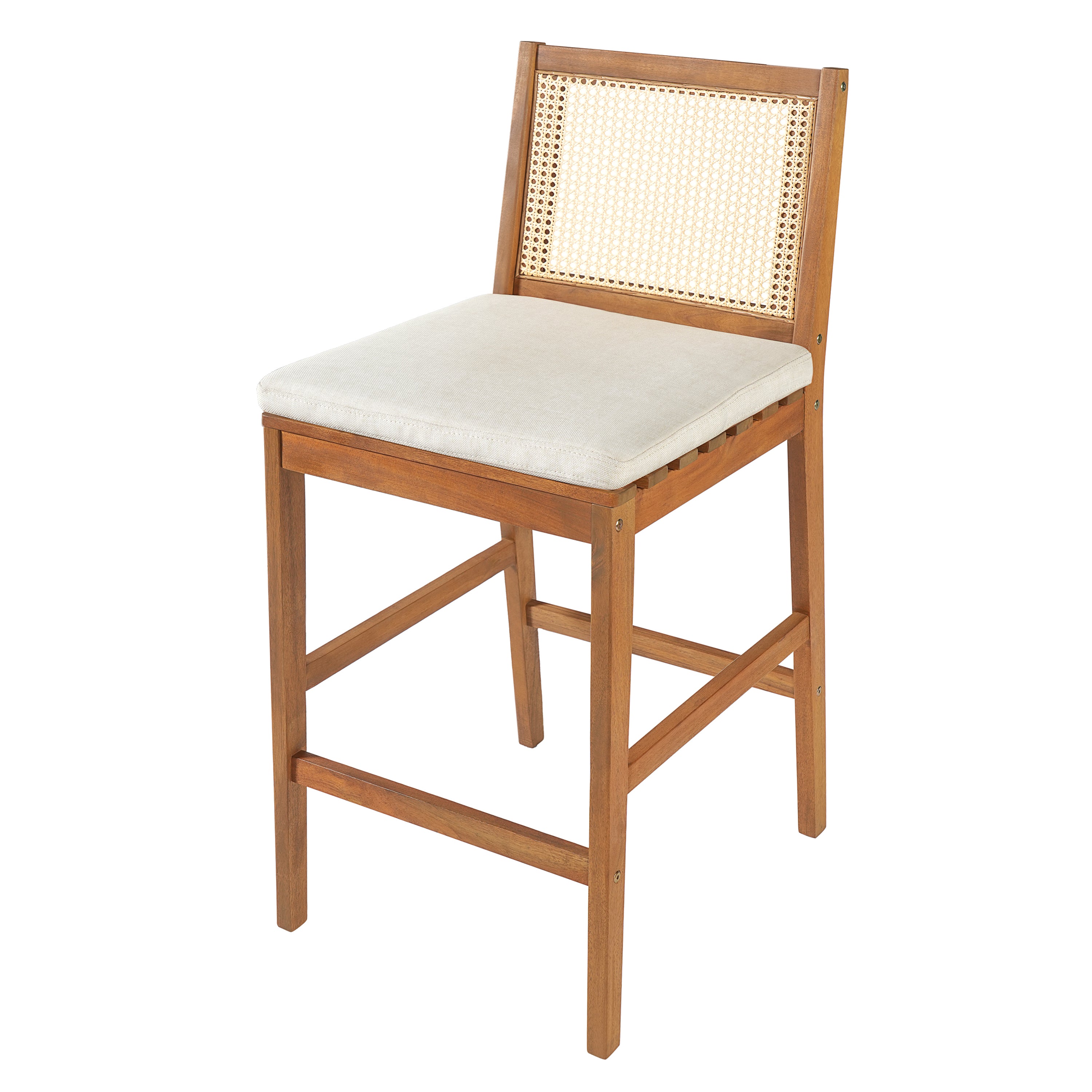 Kirkby Outdoor Barstool with Cushion, Teak Finish Wood