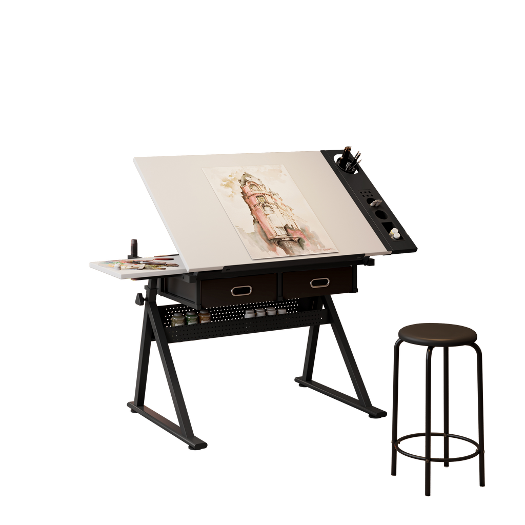 Adjustable Drawing Drafting Table Desk with 2 Drawers for Home Office