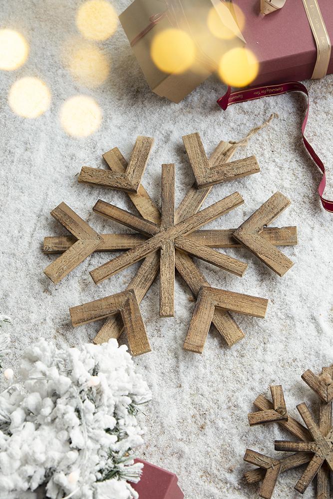 Large Fir Wood Snowflake Ornaments - Set of 2