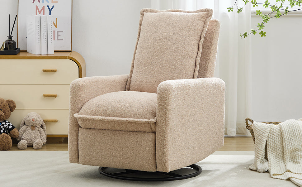 Swivel Rocker Recliner Chair, Glider Rocker Recliner in Teddy Fleece Oatmeal