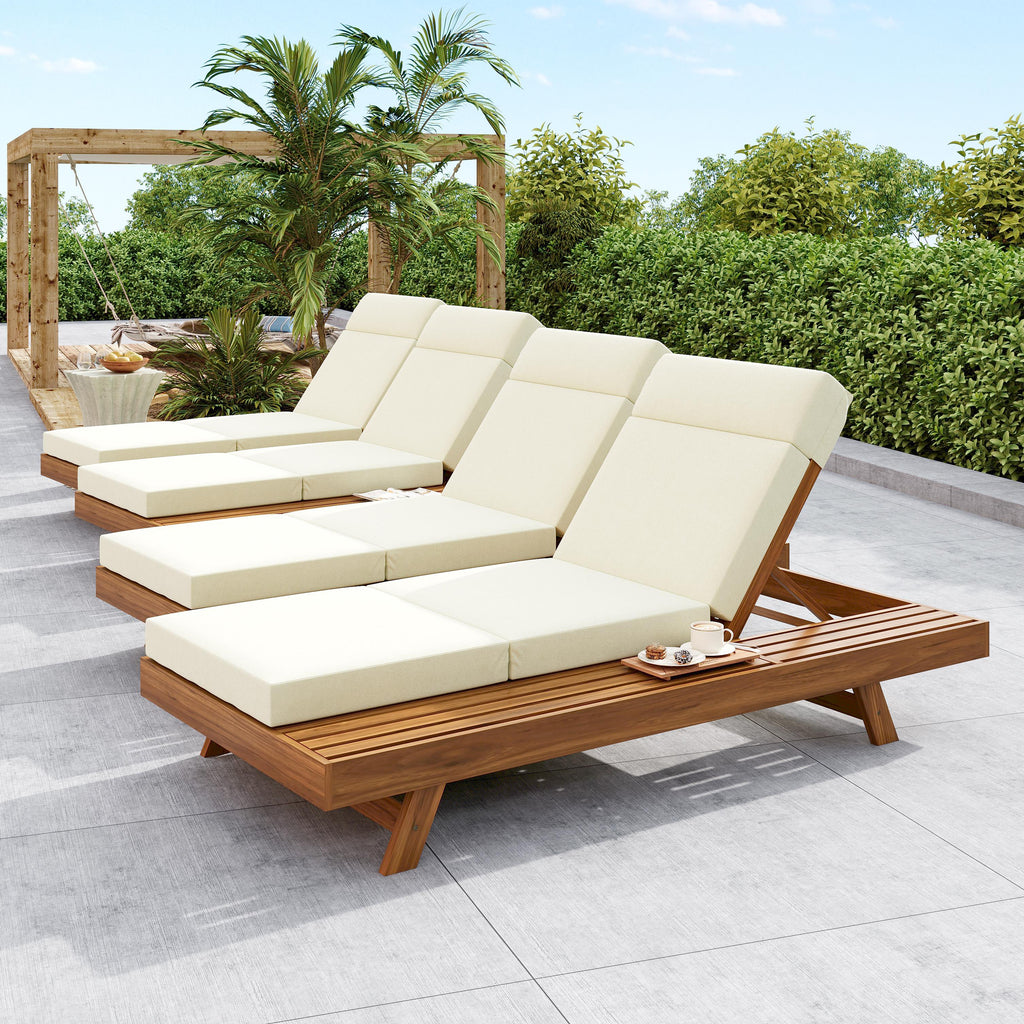 Lounge Chaise Set With Headrest - Acacia Wood & Water-Resistant Cushions
