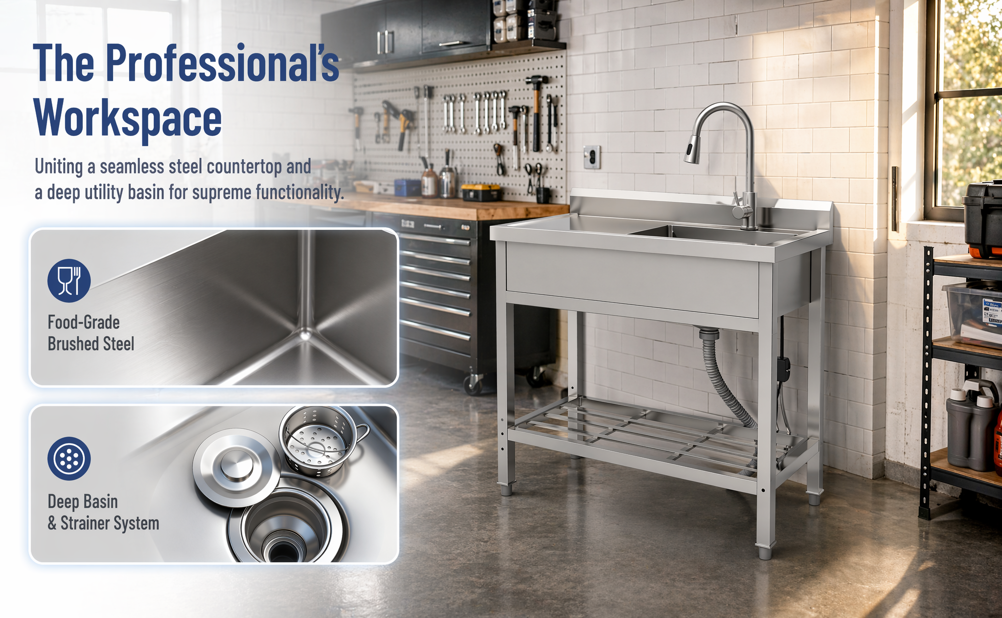 Stainless Steel Utility Sink, Freestanding Sink 2