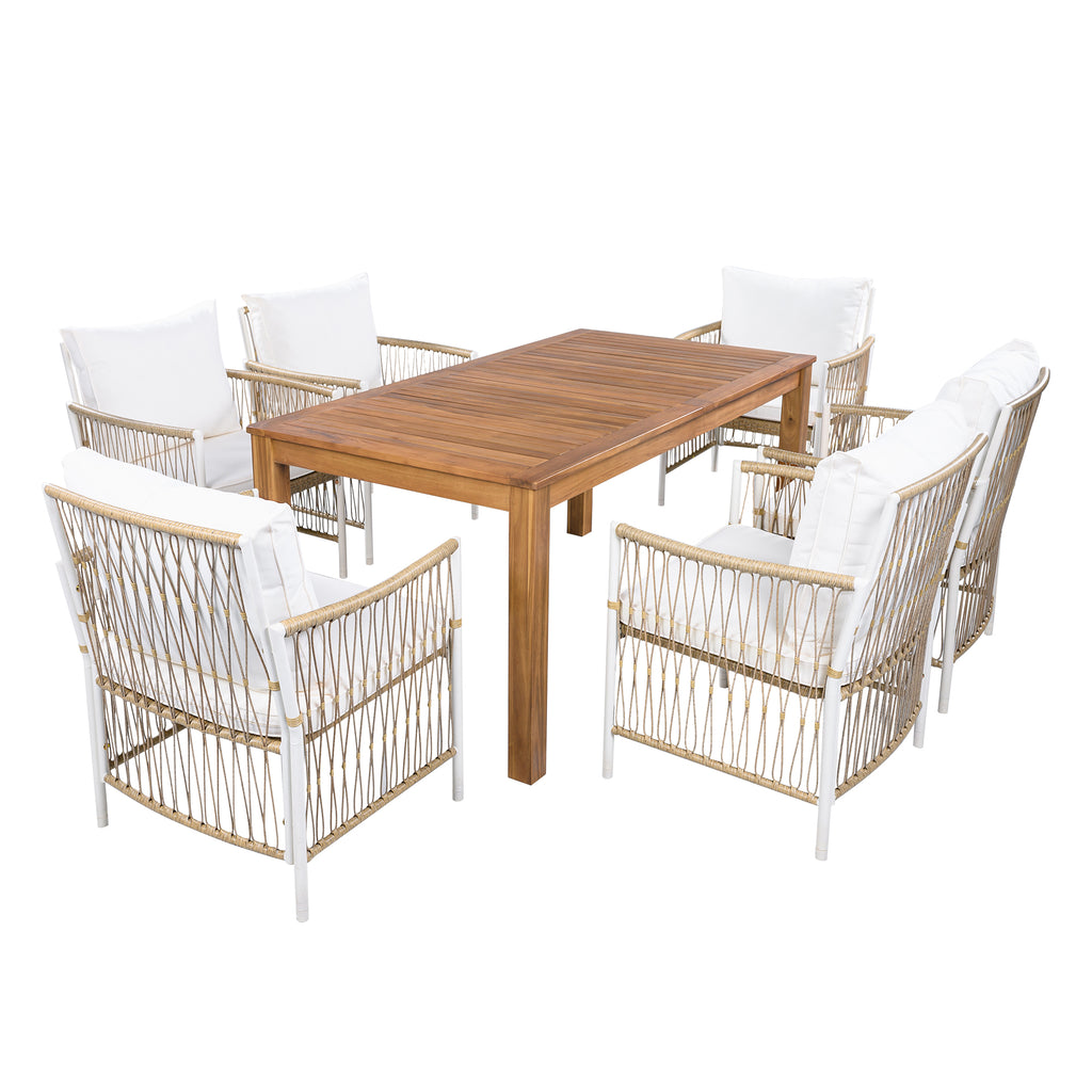 TOPMAX Patio 7pcs Wooden Dining Table Set