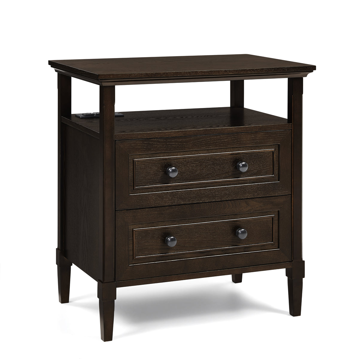 Wooden Bedside Nightstand with Open Cubby & 2 Storage Drawers, Freestanding Bedroom Side Cabinet for Bedside & Living Room Use