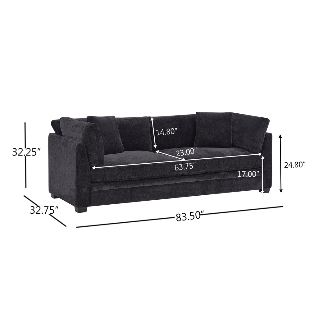 83.50" Modern Flared Arms Sofa (Black)