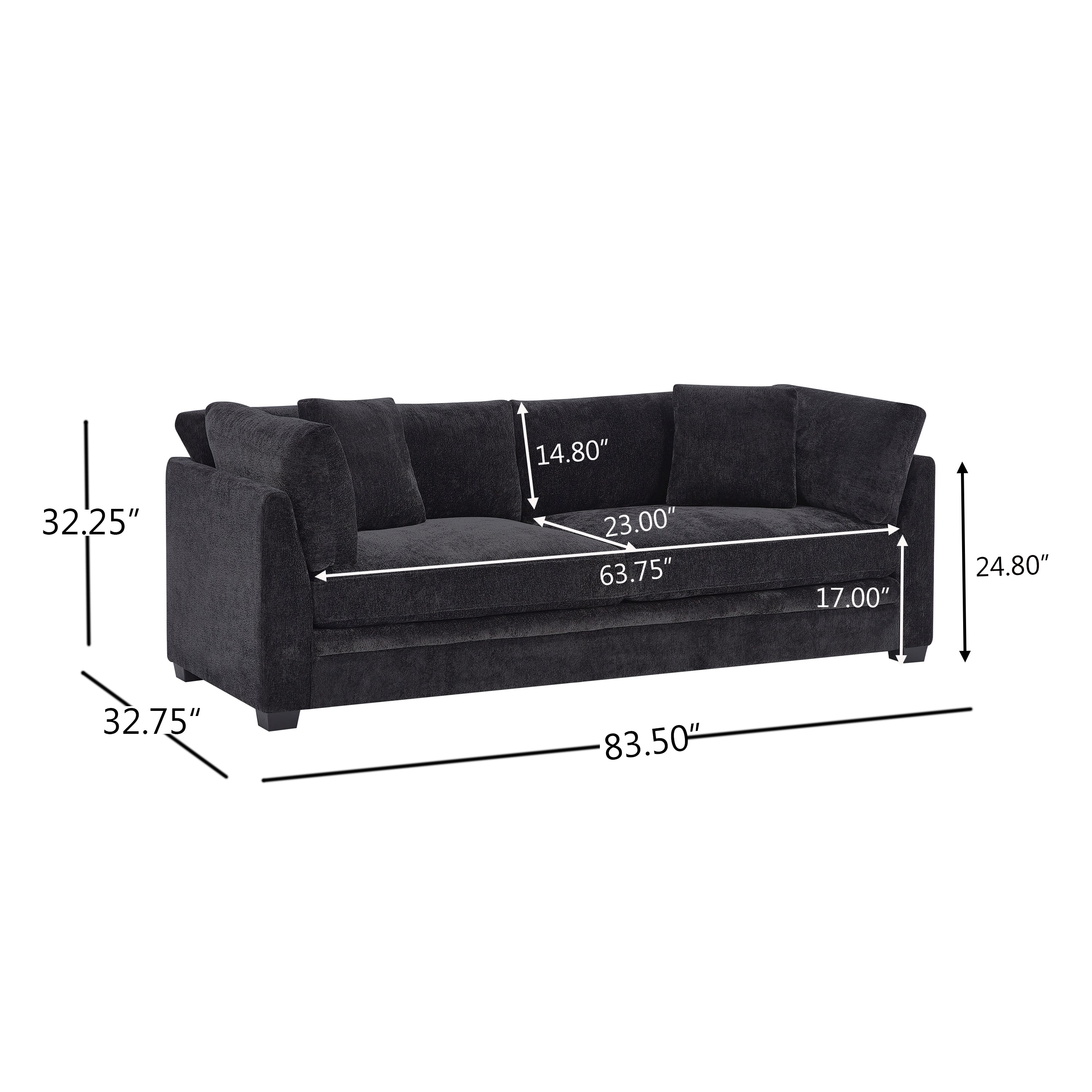 83.50" Modern Flared Arms Sofa (Black)