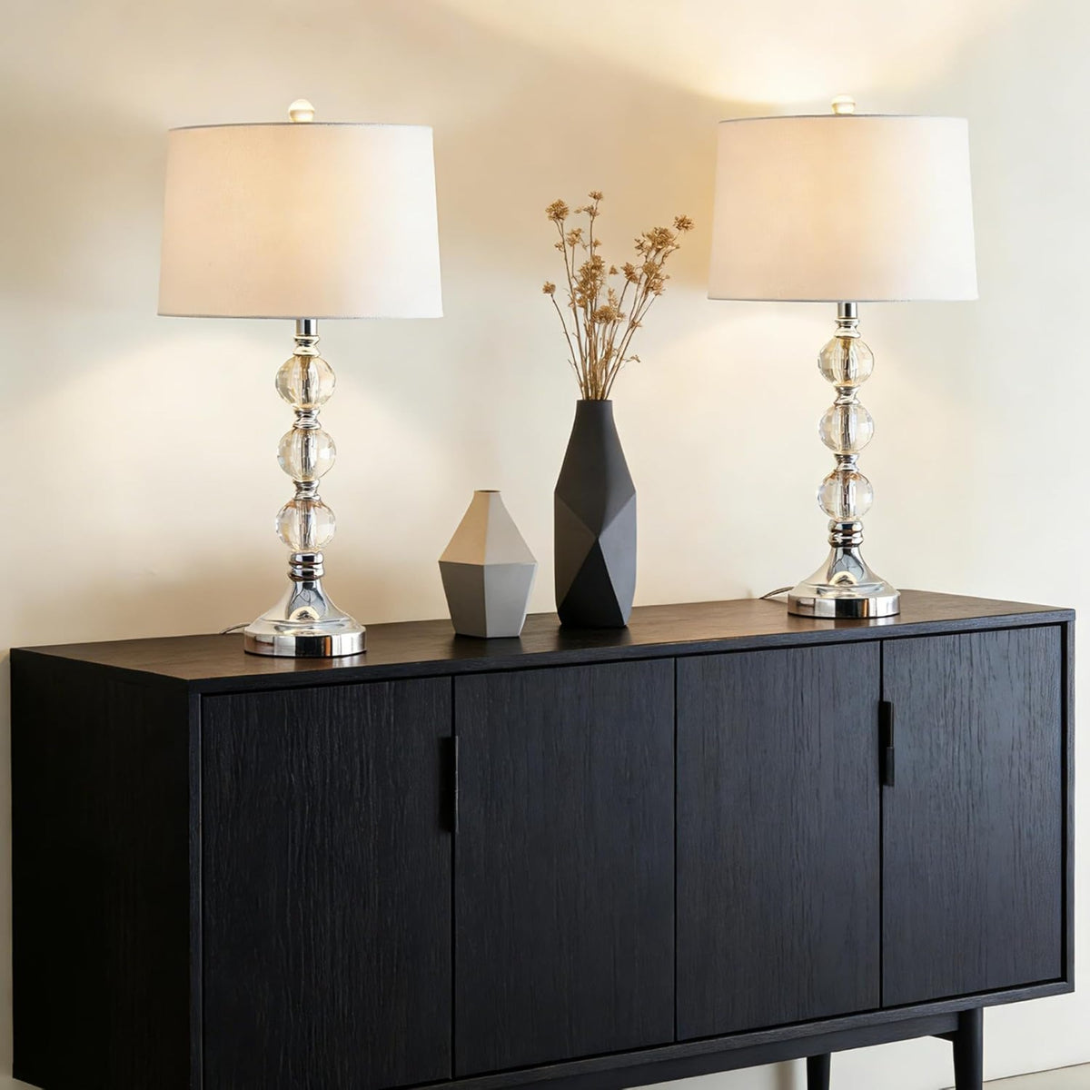 27.5-Inch Crystal Table Lamps Set of 2, 3-Way Dimmable, Nickel