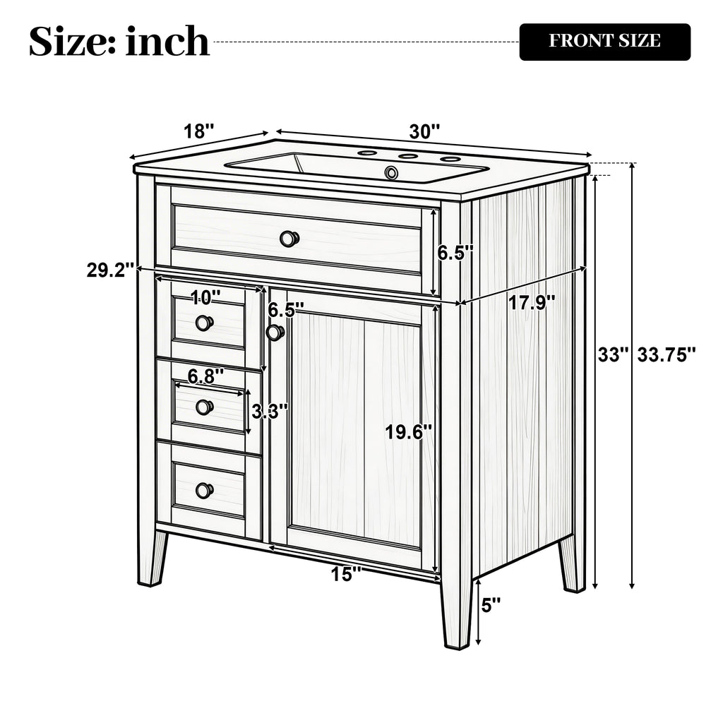 30" Natural Wood Grain Bathroom Vanity