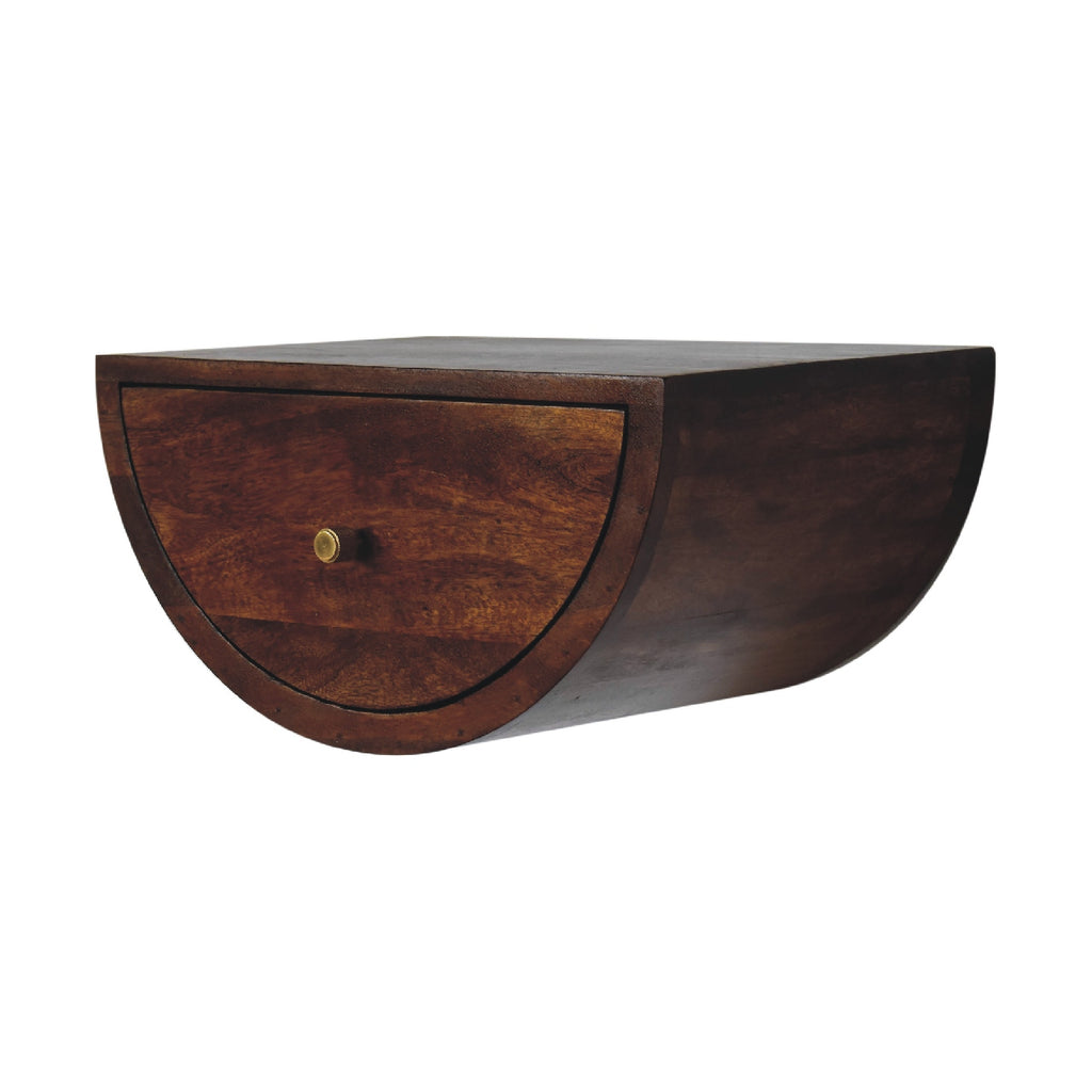 Solid Wood Chestnut Crescent Floating Nightstand, 1-Drawer