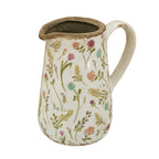 Round Ceramic Pitcher Vase with Multi-Colored Floral Motifs