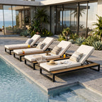 Black Iron & Teak Finish Chaise Lounge Set
