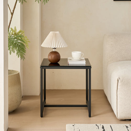 2 Piece Black Glass Side Table Set