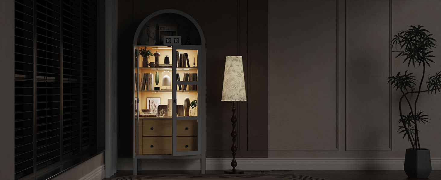 Modern Arched Cabinet with Glass Doors and Auto Sensor Light