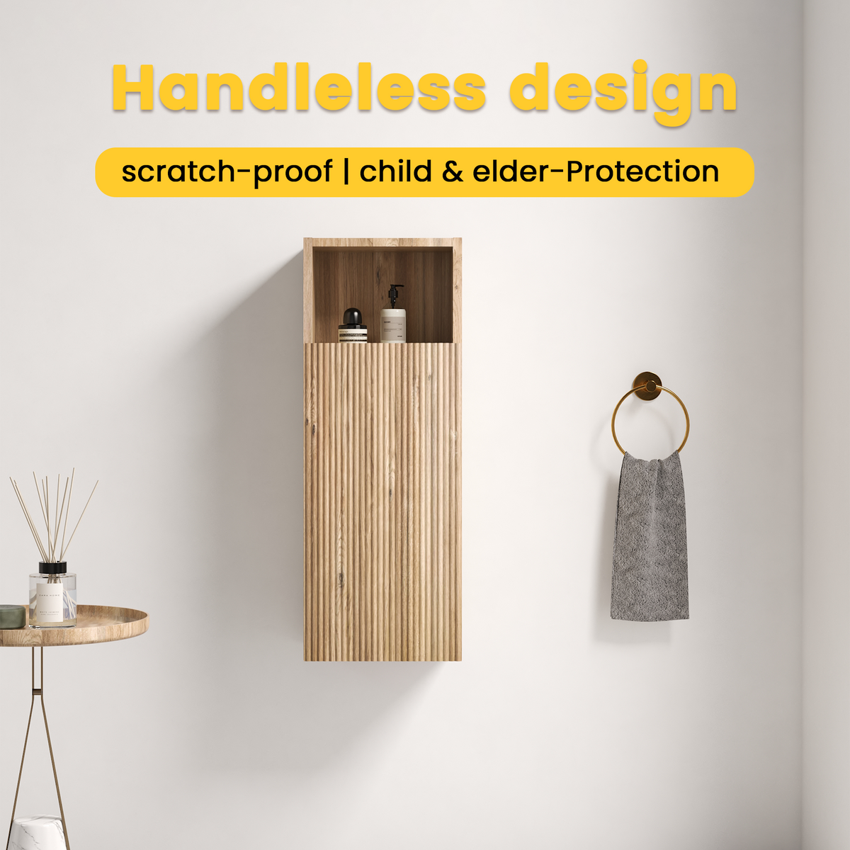 Rough Oak Floating Bathroom Cabinet, 12-Inch Wall-Mounted Storage