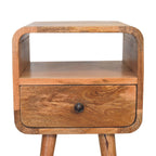 Solid Wood Mini Oak-ish Curve Nightstand, 1-Drawer, 1 Open-Slot
