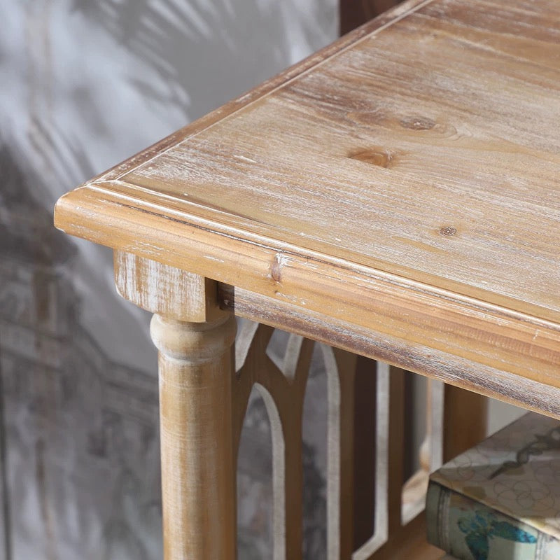 Rustic 3-Tier Console Table with Gothic-Inspired Details