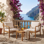 Acacia Wood Patio Furniture Club Chair Set (Teak Finish & Beige Cushion)