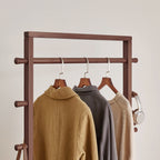 Solid Wood Freestanding Coat Rack with Storage Basket