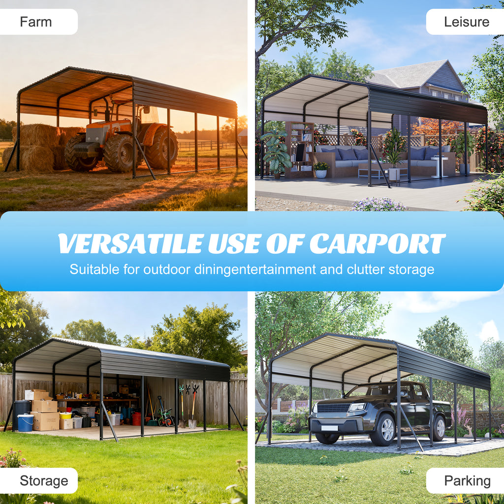 13x20 FT Metal Carport with Upgraded Triangle Reinforced Frame