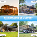 13x20 FT Metal Carport with Upgraded Triangle Reinforced Frame