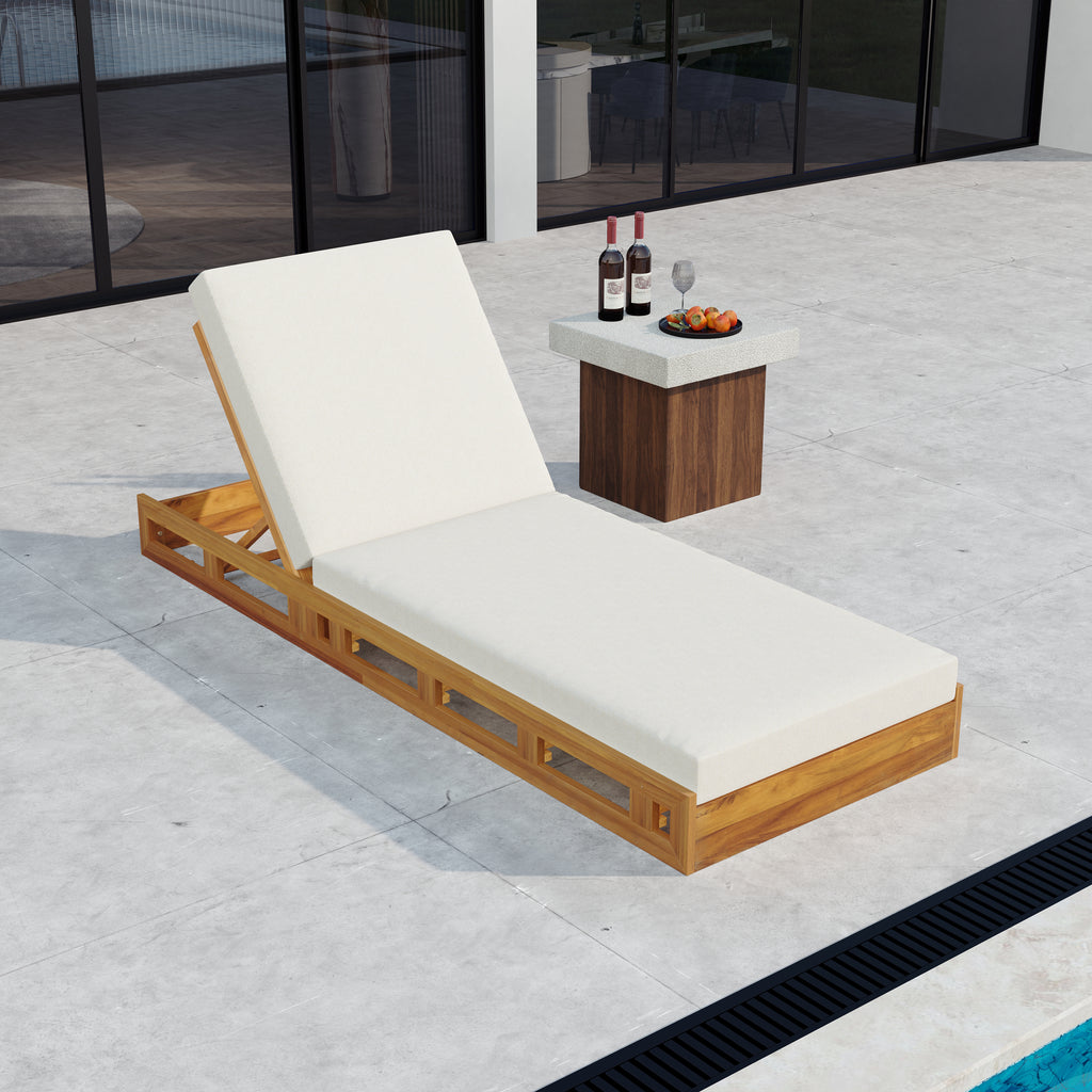 Lounge Chaise Set - Acacia Wood with Water-Resistant Cushions
