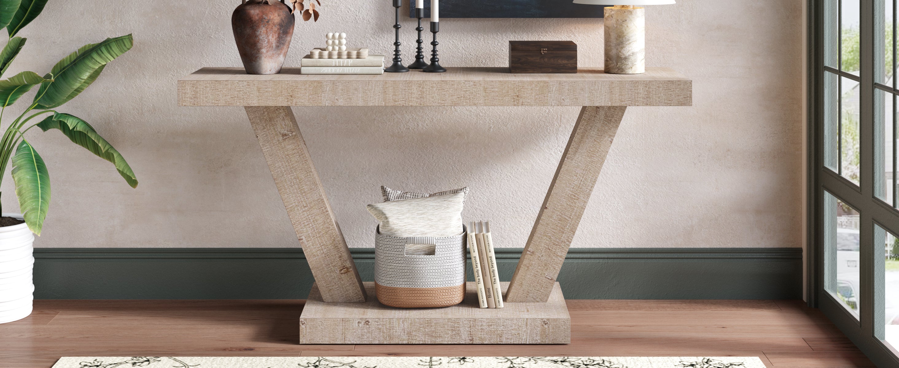 60 Inches Vintage Distressed Wood Entryway Bench with Storage