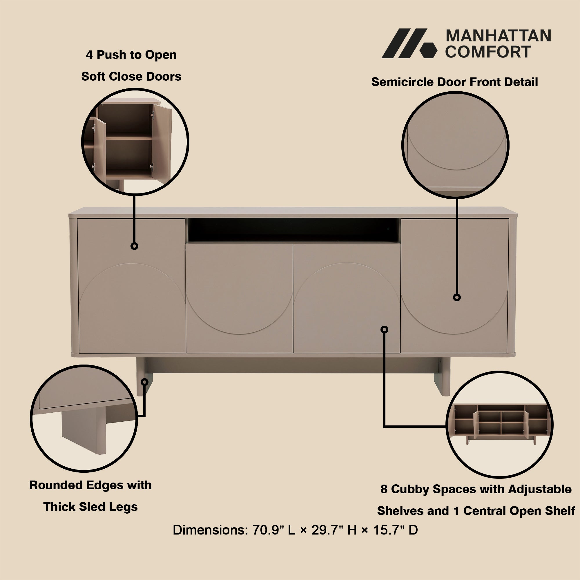 Modern Ella 70.86" Sideboard with Adjustable Shelves