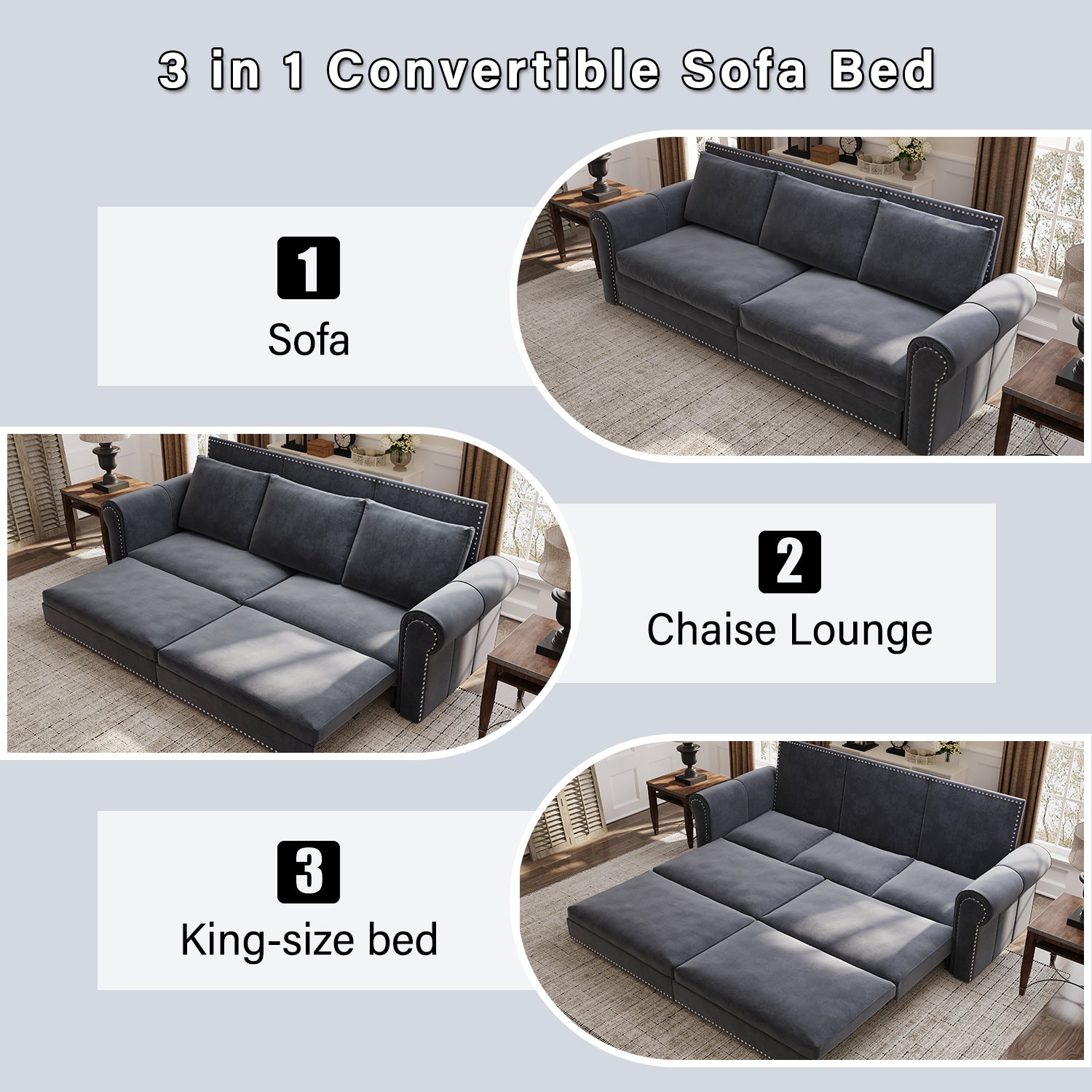 Chesterfield Velvet Convertible Sleeper Sofa