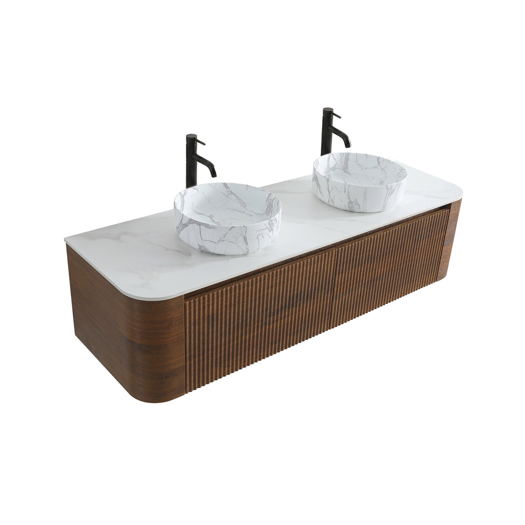 Erba 60-Inch Double Sink Bathroom Vanity, Walnut with Carrara White Ceramic