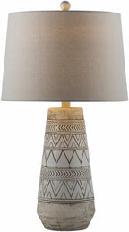 Tan and Cream Resin Lamp with White Linen Table Lamp - Clearance