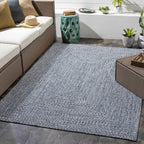 Blue Braided Faux Jute Outdoor Rug