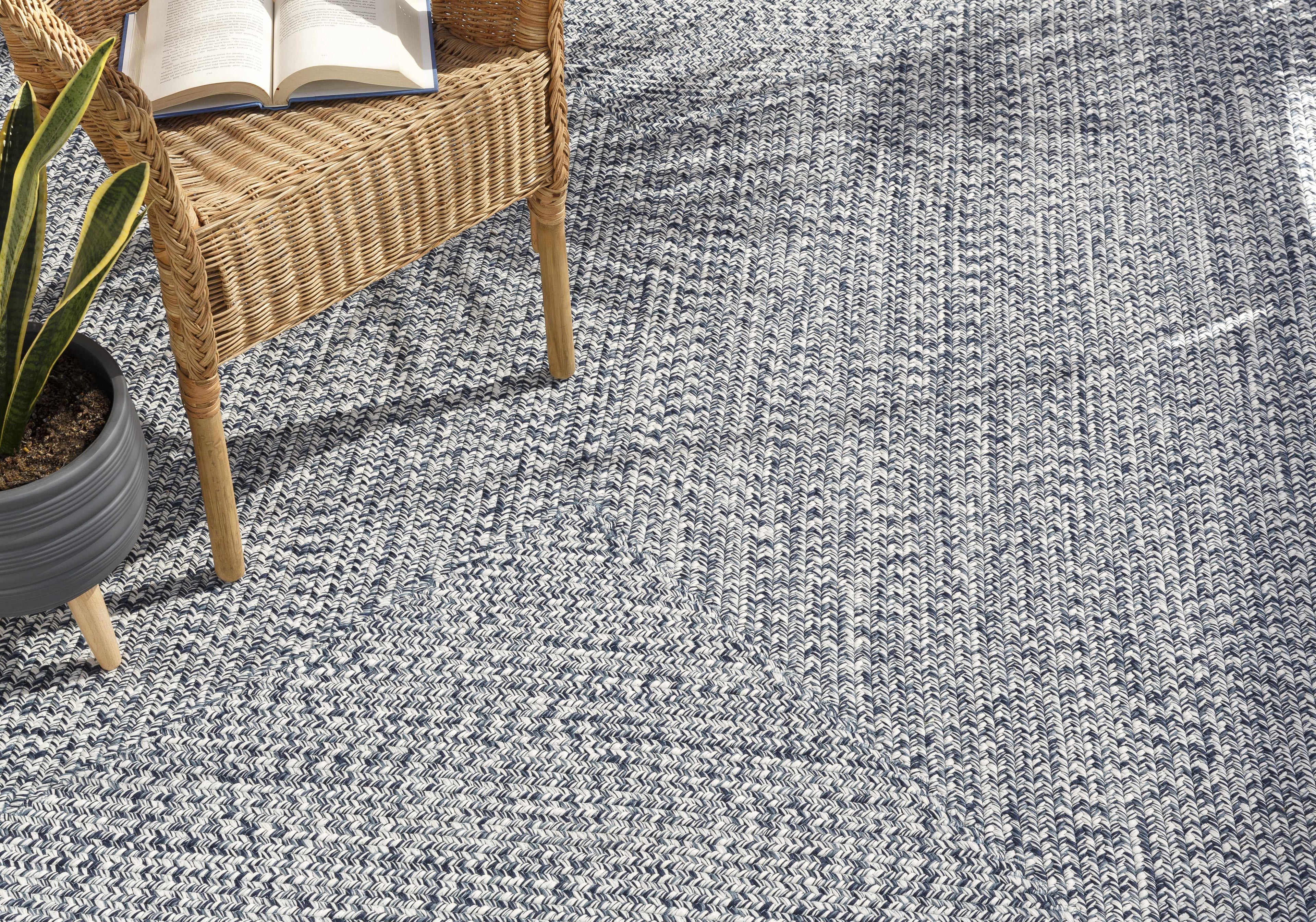 Blue Braided Faux Jute Outdoor Rug