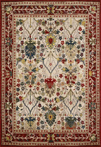 Neola White/Red Damask Area Rug