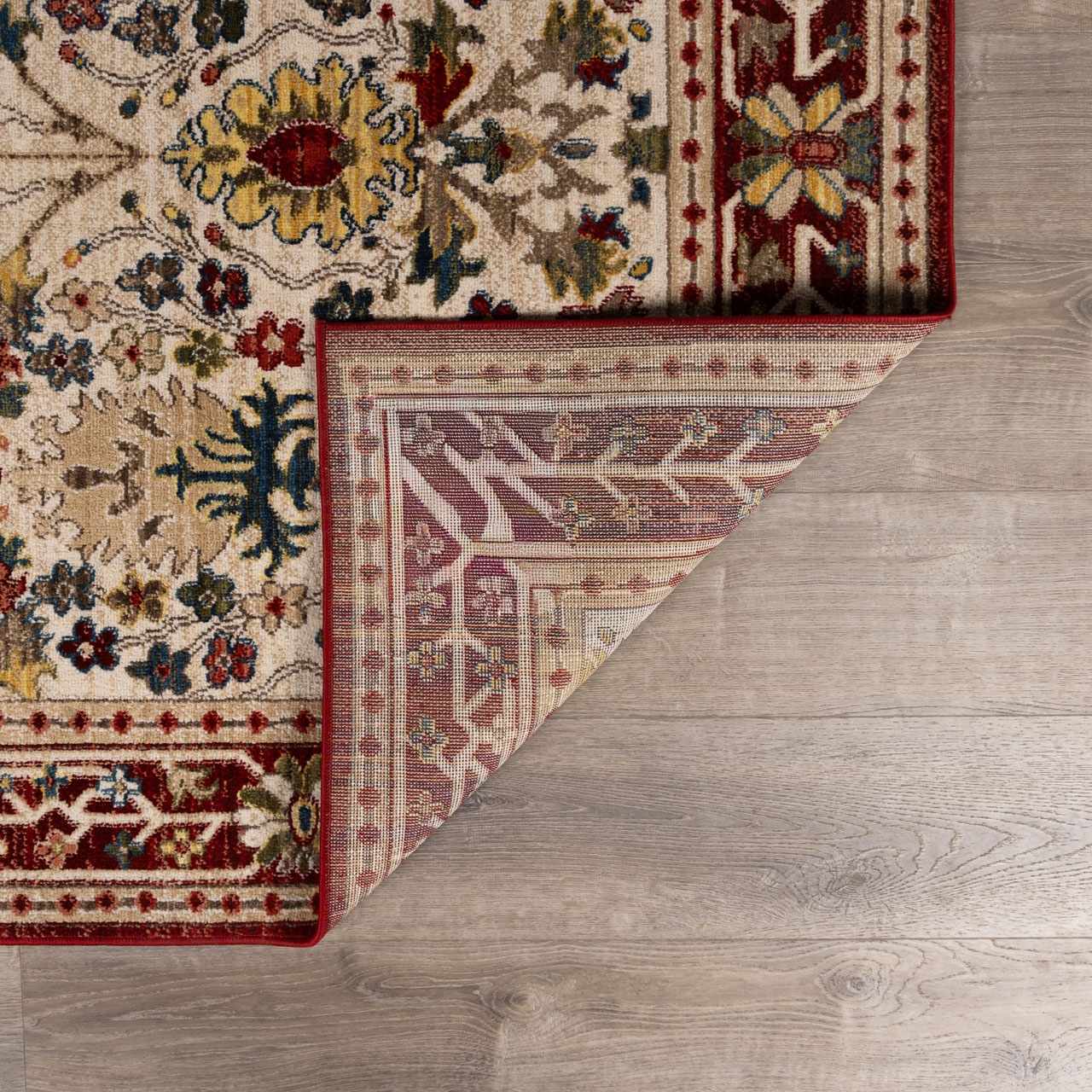 Neola White/Red Damask Area Rug