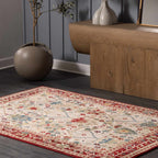 Neola White/Red Damask Area Rug