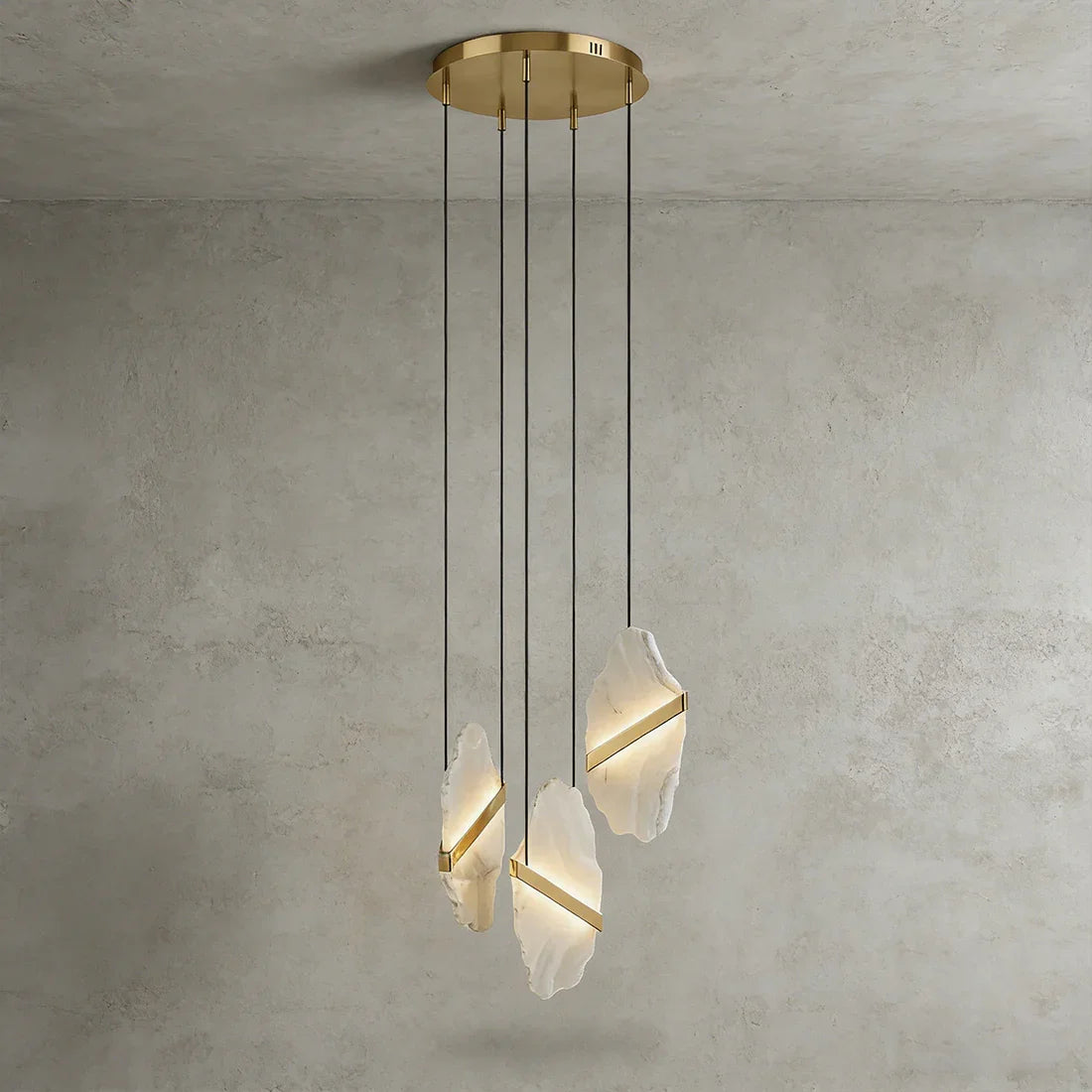 Cascading Alabaster Chandelier LED Gold Modern Staircase Light