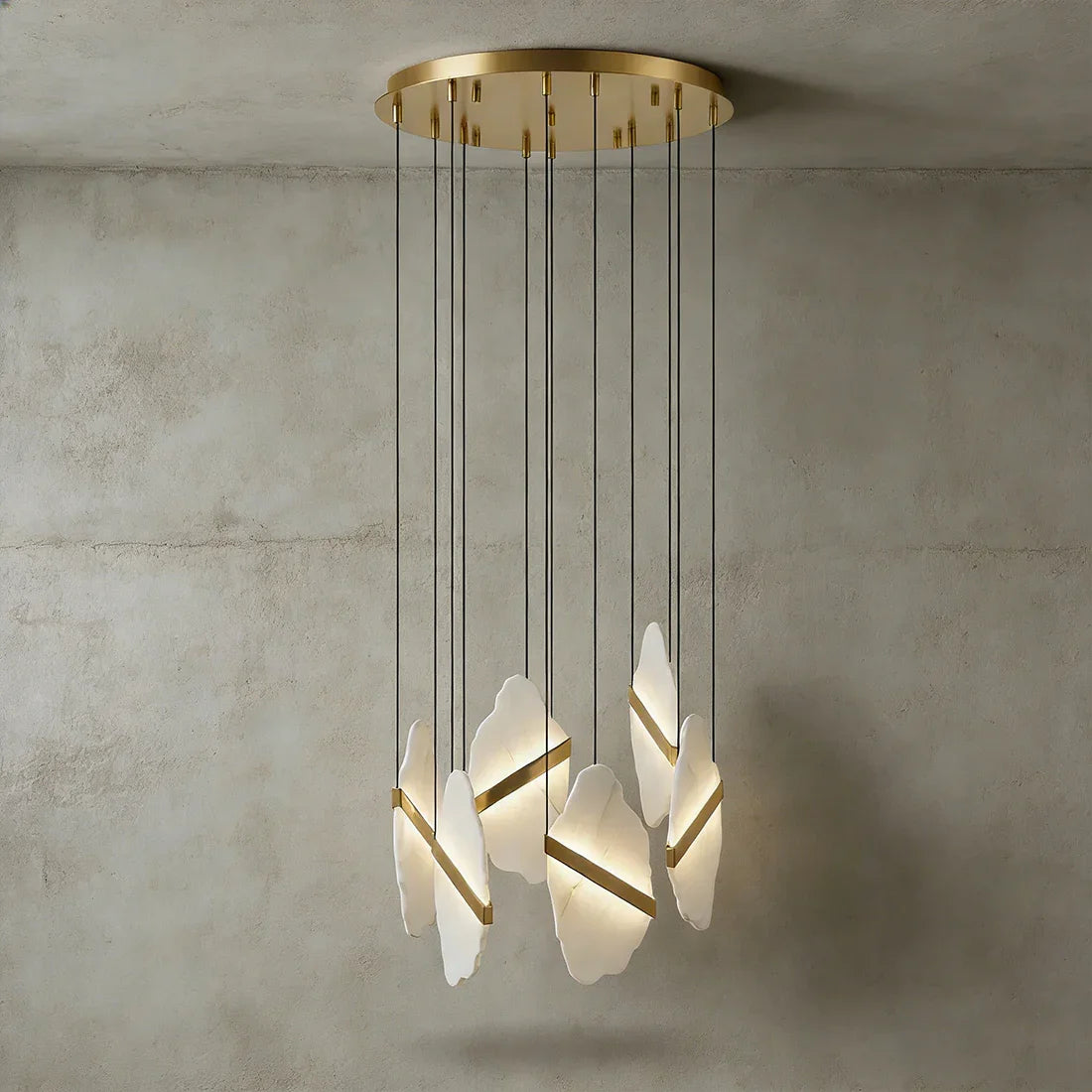 Cascading Alabaster Chandelier LED Gold Modern Staircase Light