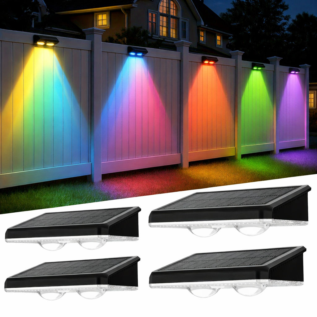 Solar Fence Lights Outdoor – Multicolor Wall Lights for Garden, Yard, Holiday Decor