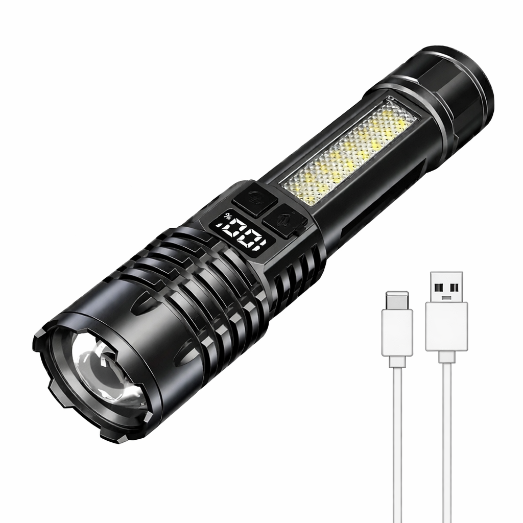 High Power LED Flashlight TYPE-C Rechargeable COB Torch Outdoor Camping Hiking Light