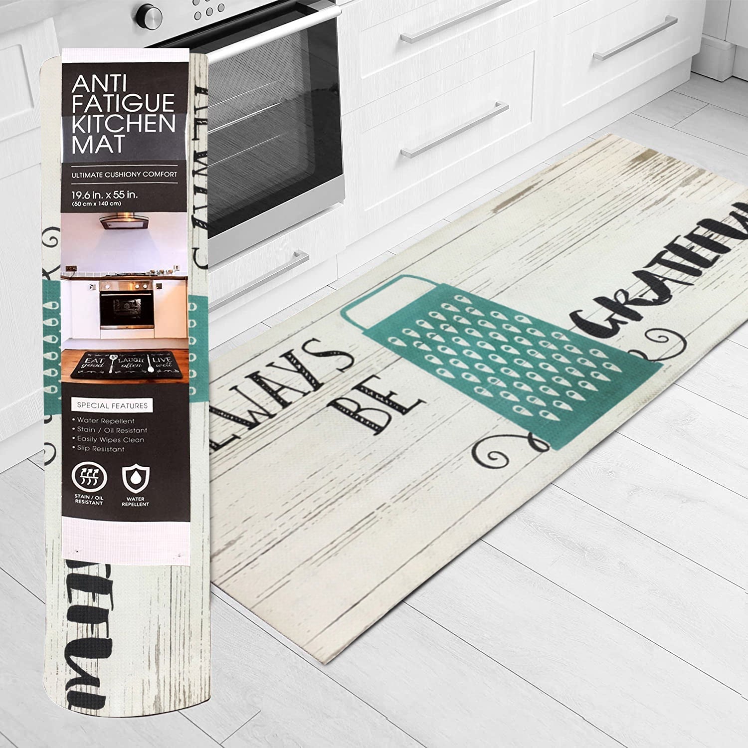 20"x55" Oversized Cushioned Anti-Fatigue Kitchen Runner Mat (Always Be Grateful)