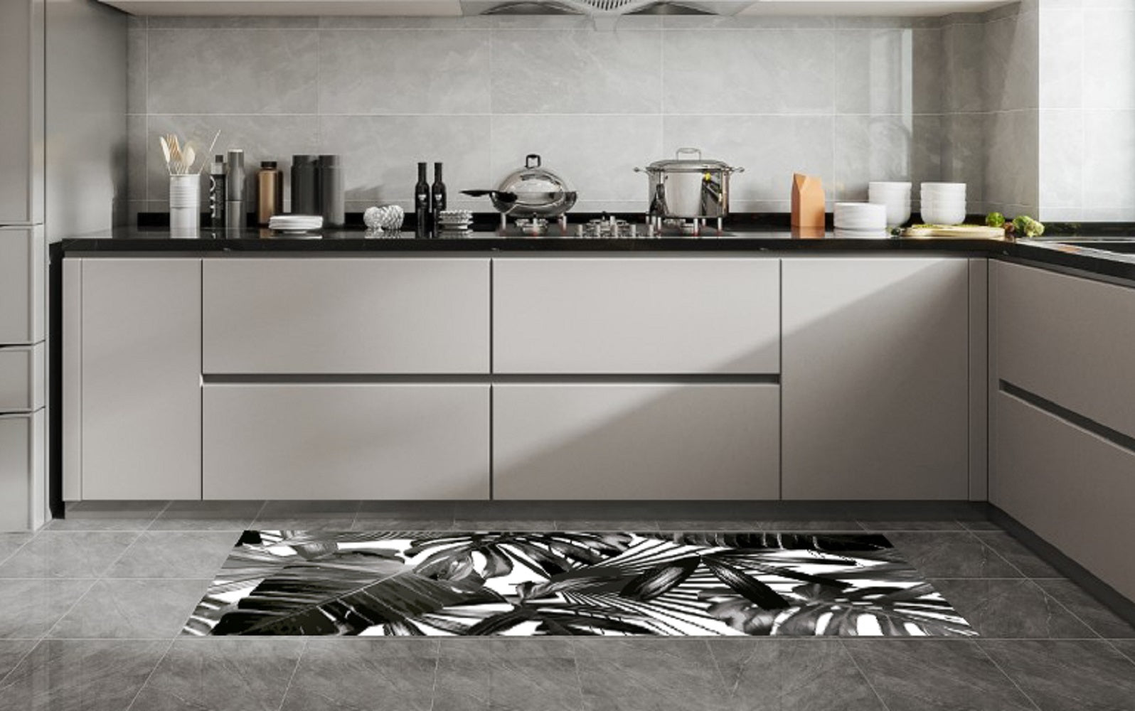 Black Leaves 19.6 in. x 55 in. Anti-Fatigue Kitchen Runner Mat
