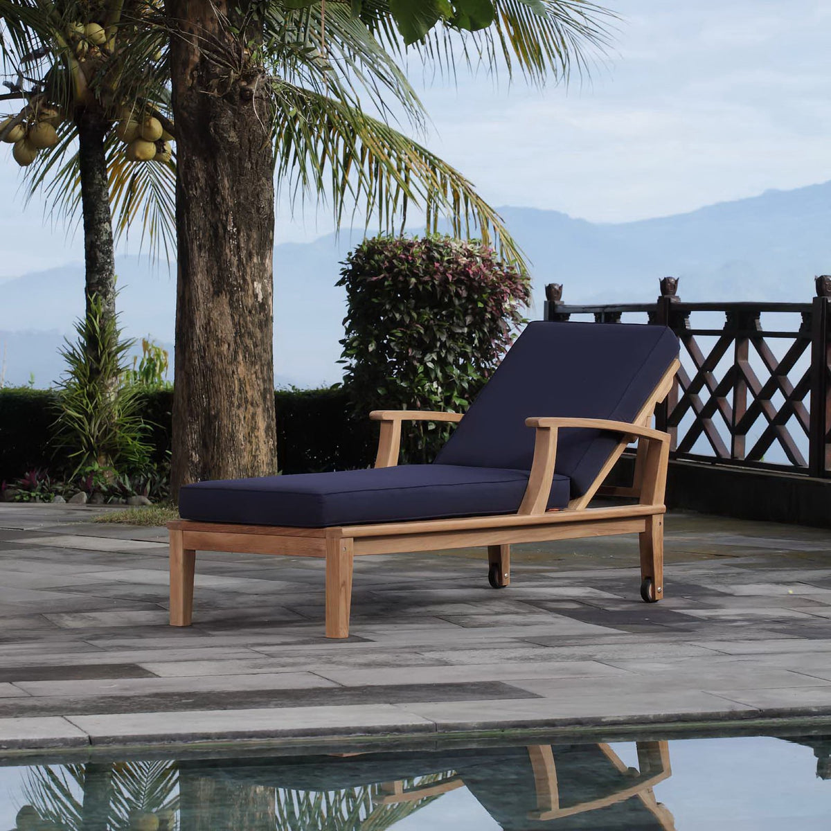 Marina Outdoor Patio Teak Single Chaise by Modway