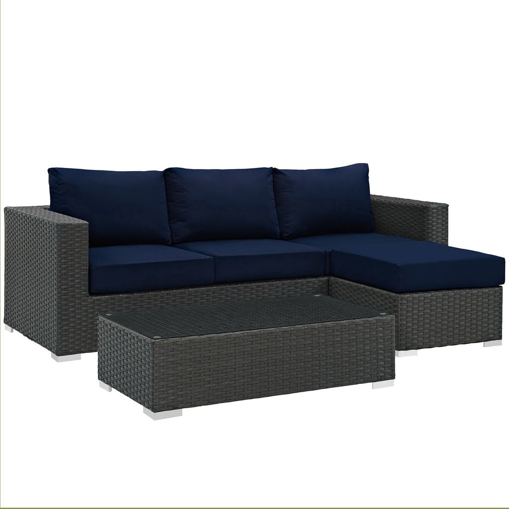 Sojourn 3 Piece Outdoor Patio Sunbrella® Sectional Set by Modway