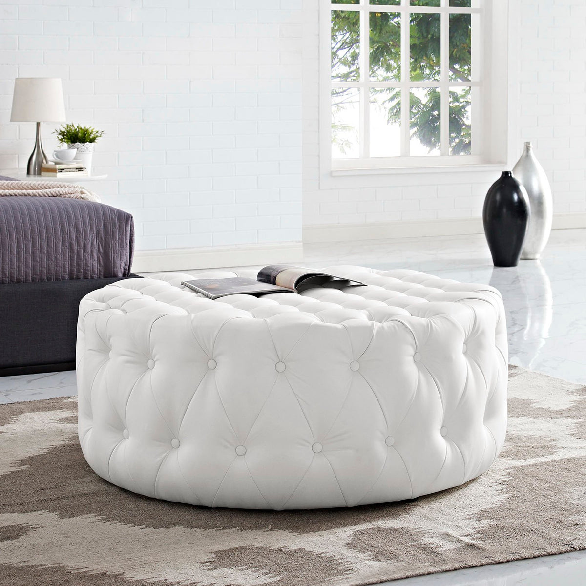 Amour Upholstered Vinyl Ottoman by Modway