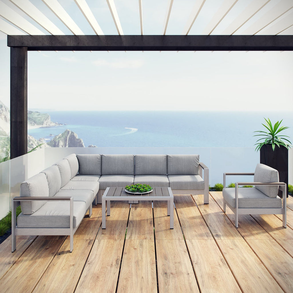 Shore 7 Piece Outdoor Patio Aluminum Sectional Sofa Set by Modway