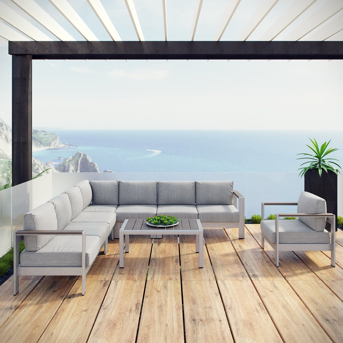 Shore 7 Piece Outdoor Patio Aluminum Sectional Sofa Set by Modway