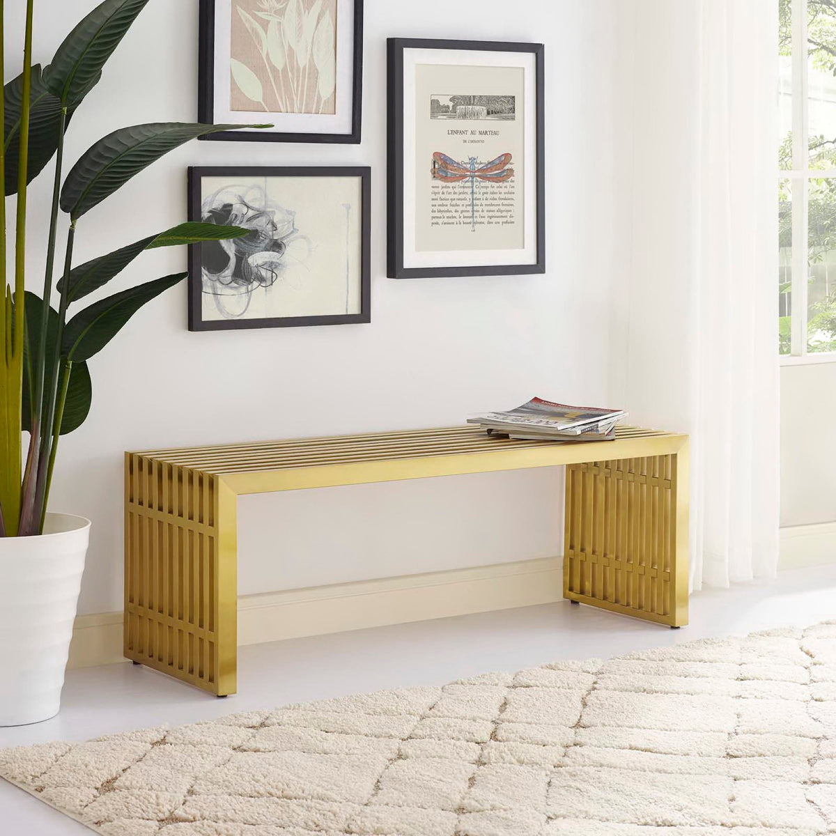 Gridiron Medium Stainless Steel Bench by Modway