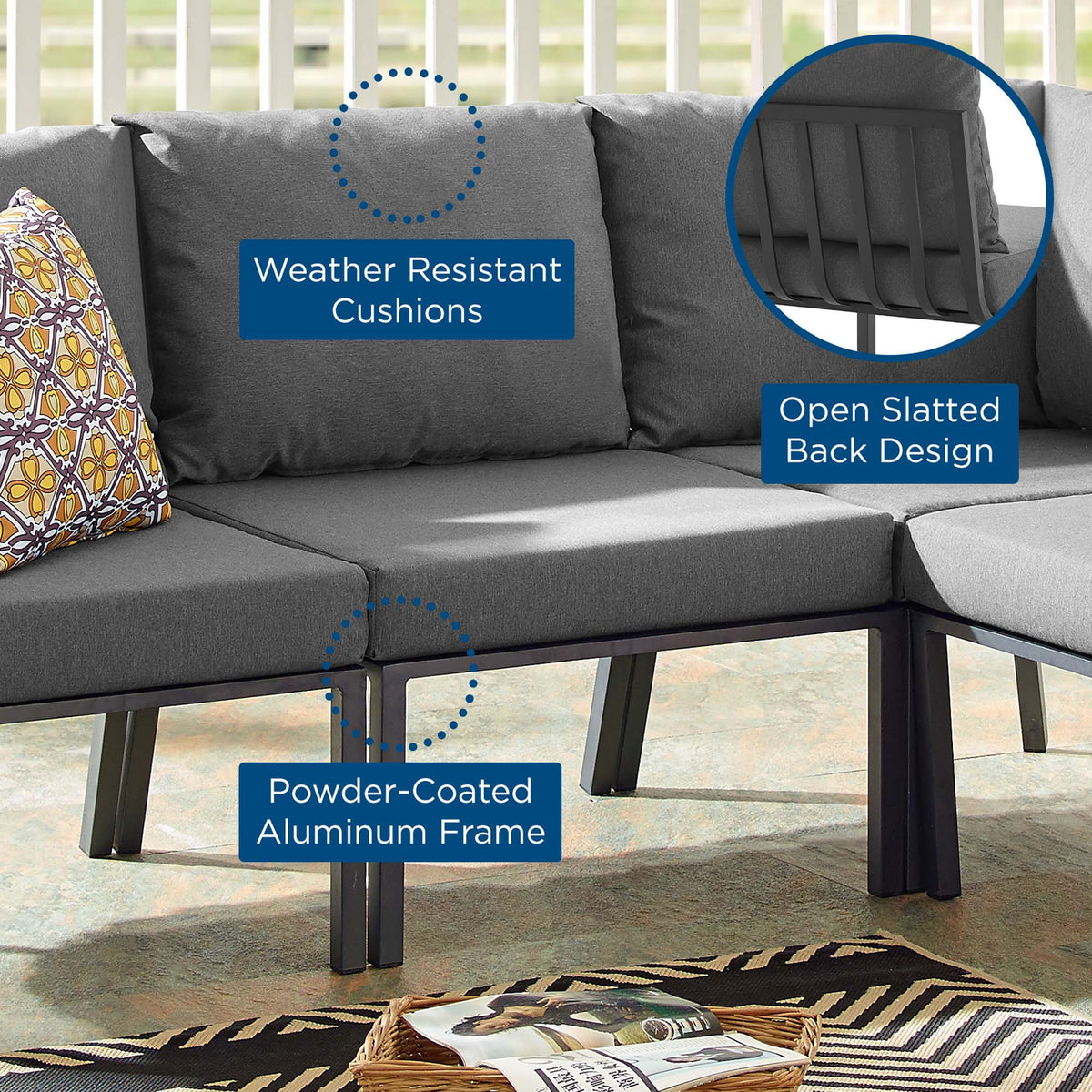 Riverside Outdoor Patio Aluminum Armless Chair by Modway