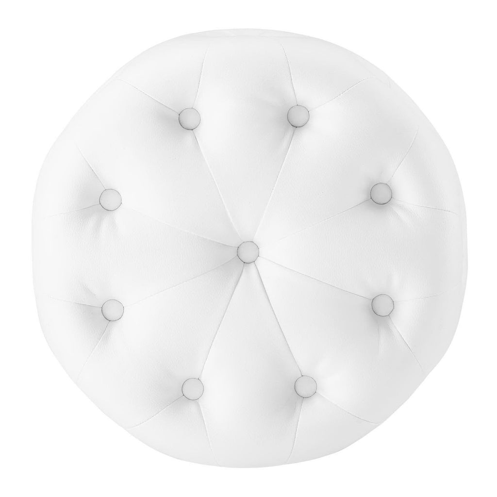 Amour Tufted Button Round Faux Leather Ottoman by Modway