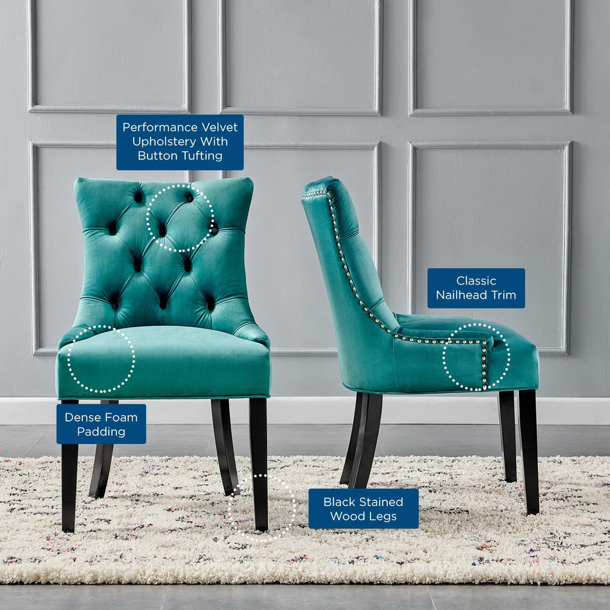 Regent Tufted Performance Velvet Dining Side Chairs Set of 2 by Modway